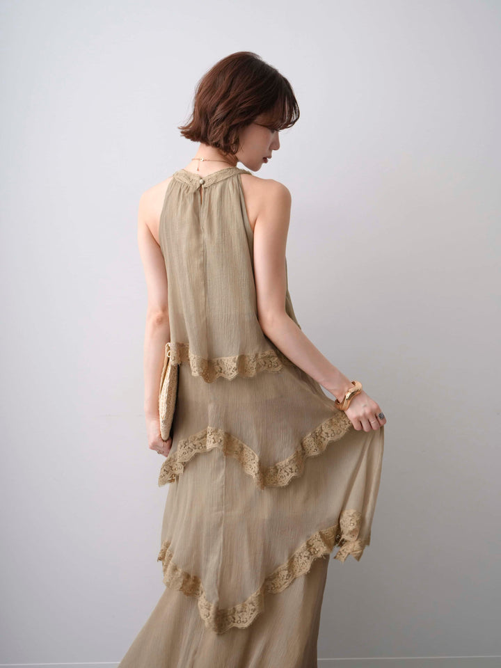 [予約]レースヘムティアードノースリドレス/khaki