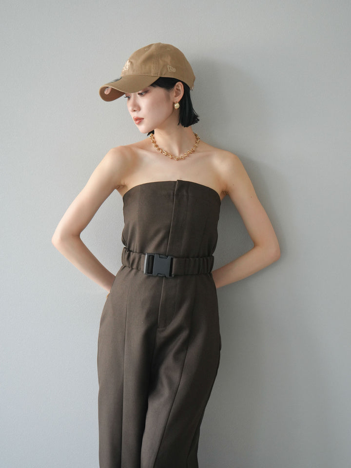 【預購】混色斜紋腰帶熊圖案工裝褲/棕色