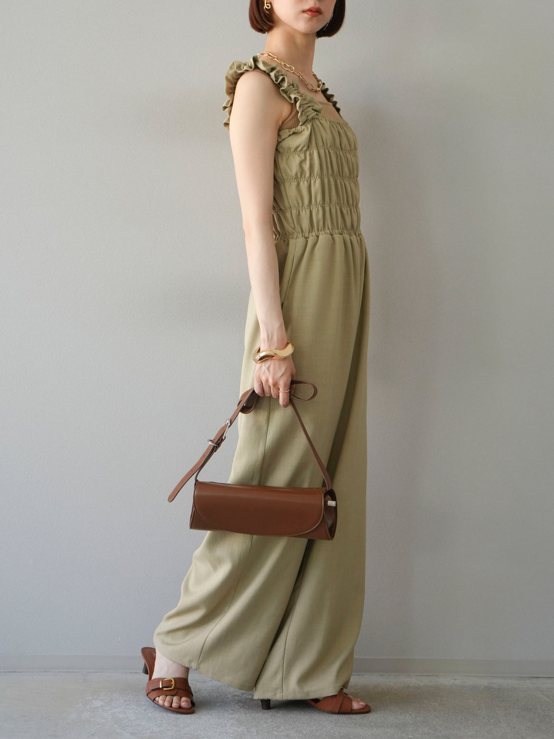 [予約]ヘザーエステルシャーリングサロペット/ベージュ