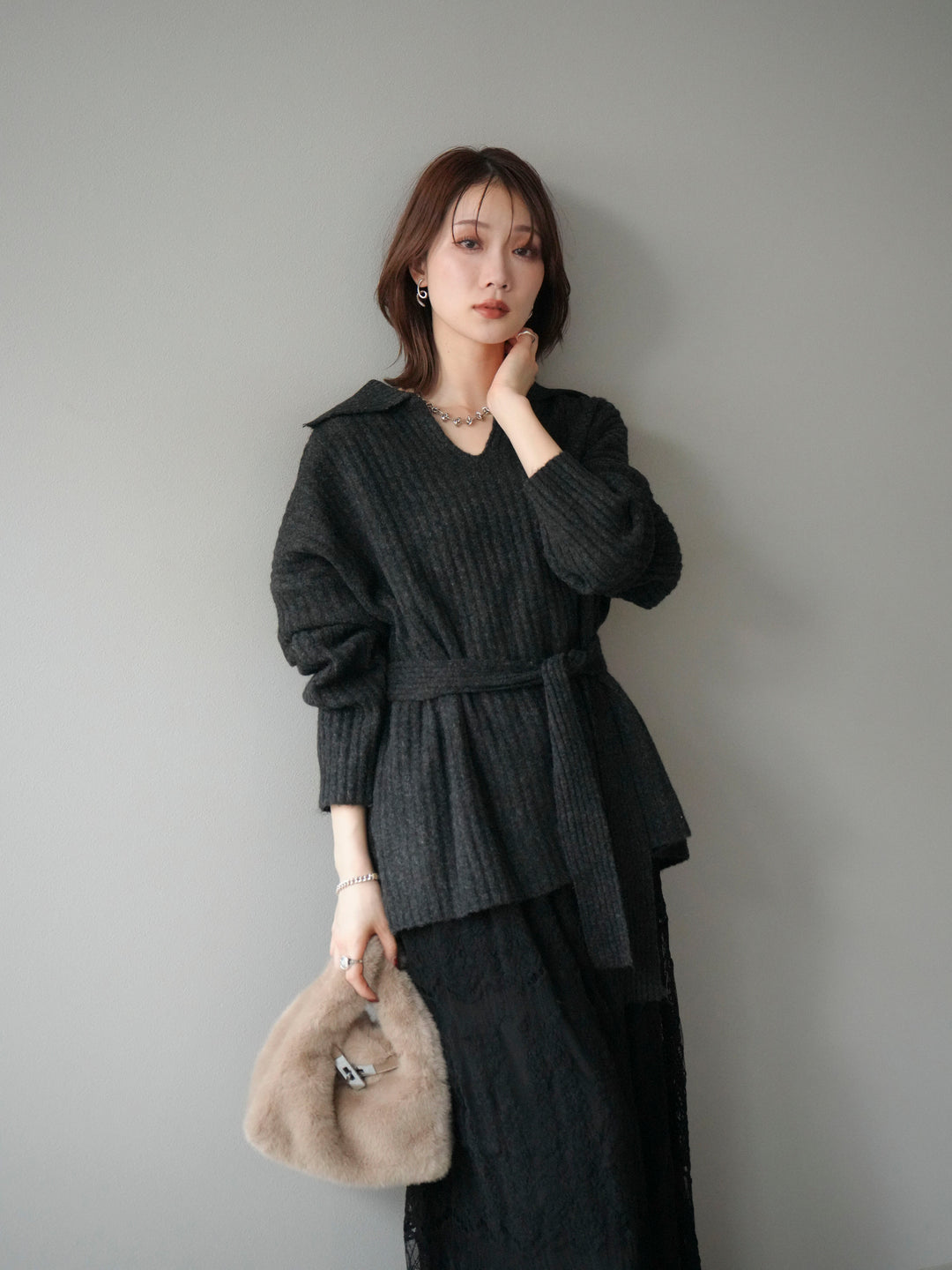 [予約]ワイドリブポロニットプルオーバー/darkgray