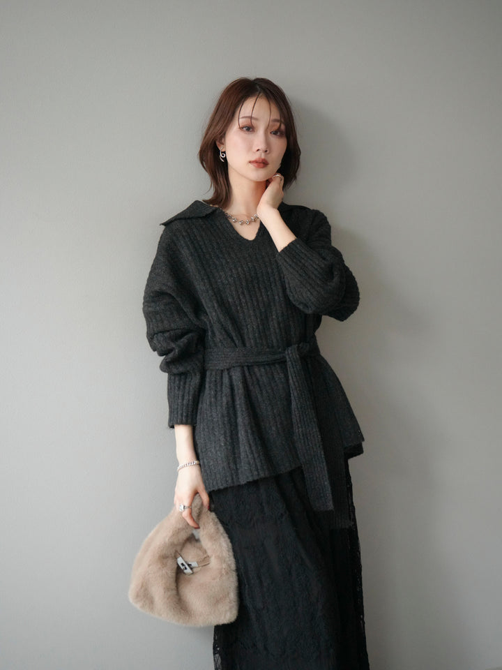 [予約]ワイドリブポロニットプルオーバー/darkgray