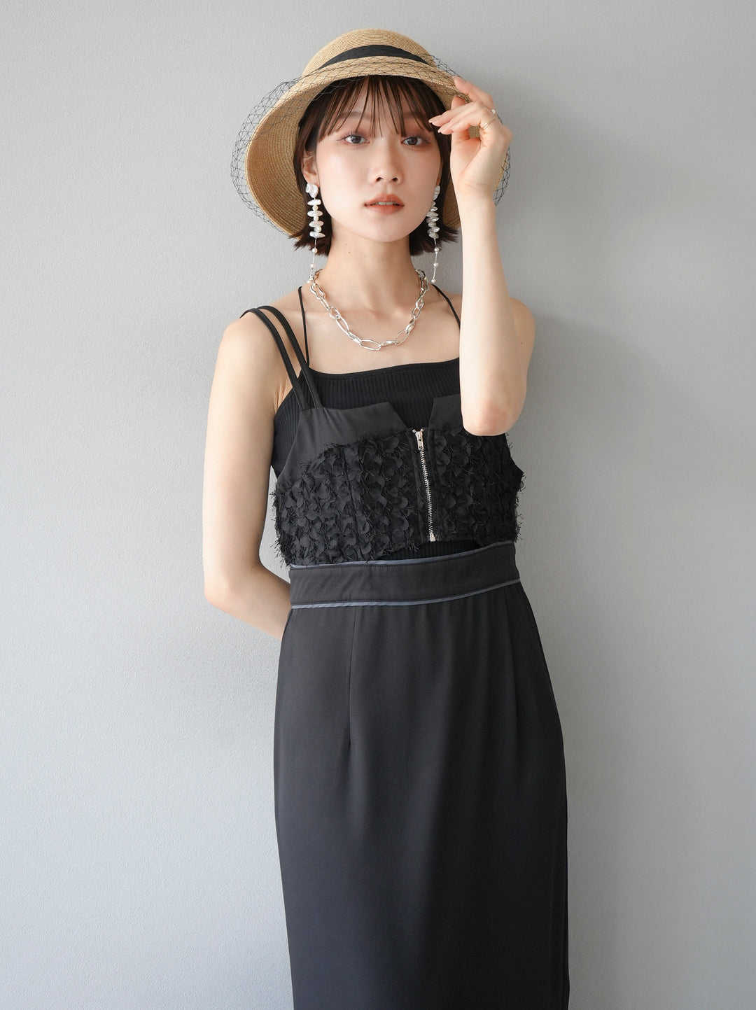 [Pre-order] Jacquard bustier design dress/Black