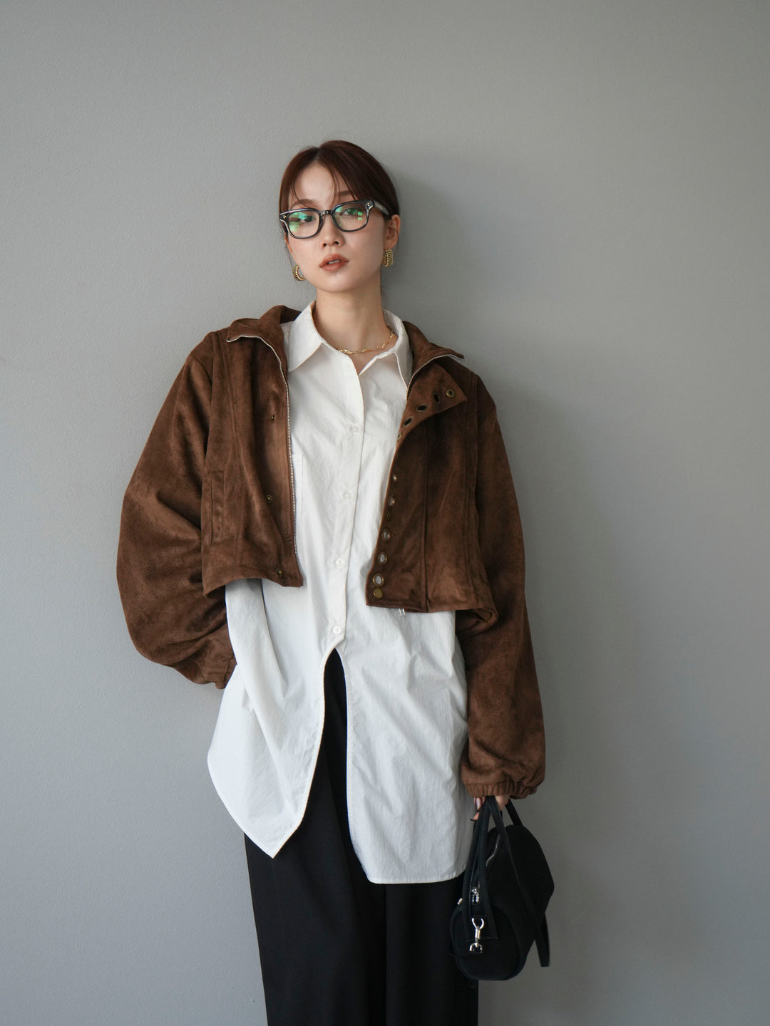 [予約]パンチングデザインスエードショートジャケット/ブラウン