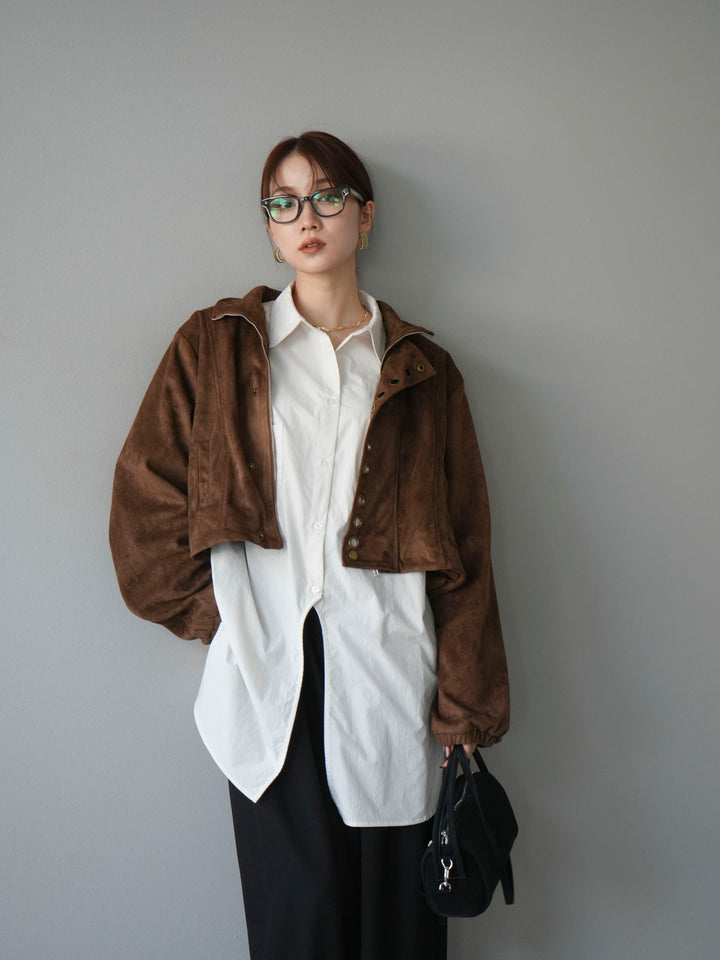 [予約]パンチングデザインスエードショートジャケット/ブラウン