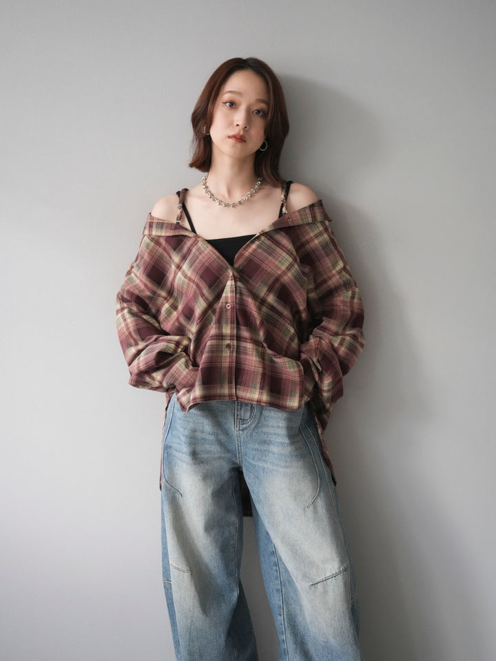 [予約]マルチウェイチェックシャツ/bordeauxbeige