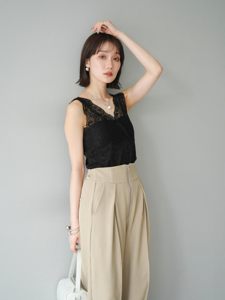 [予約]カップ付レースタンクトップ/ ブラック