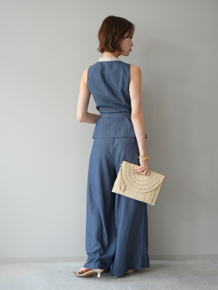 【套裝】蕾絲邊背心和垂褶褲套裝（2 套）