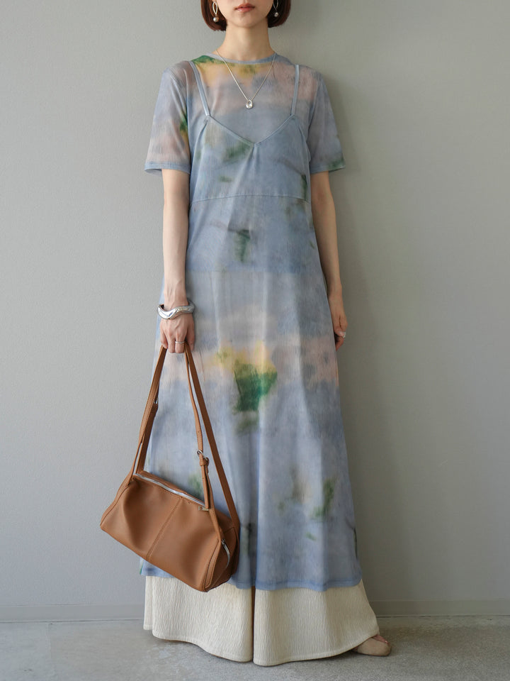 [予約タイダイ柄シアーキャミワンピース/サックス