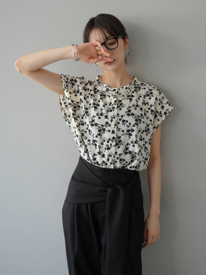[予約]フラワープリントフレンチスリーブブラウス/アイボリー