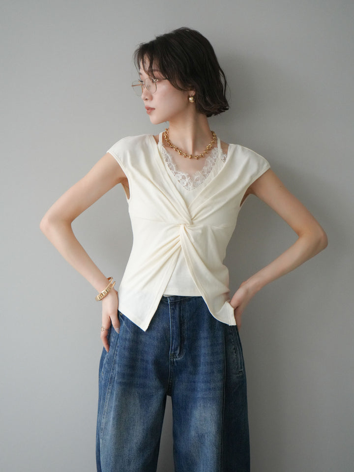 【套裝】前扭紋羅紋上衣 + 前扭紋羅紋上衣（兩件組）