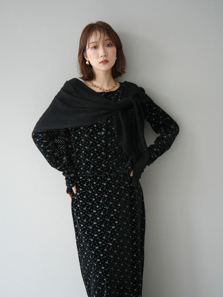 [SET]ベロアフラワープリントカーディガン+ベロアフラワープリントIラインスカート(2set)