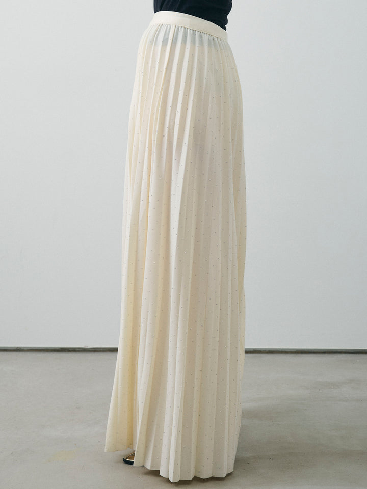 [予約]ラインストーンプリーツスカート/アイボリー