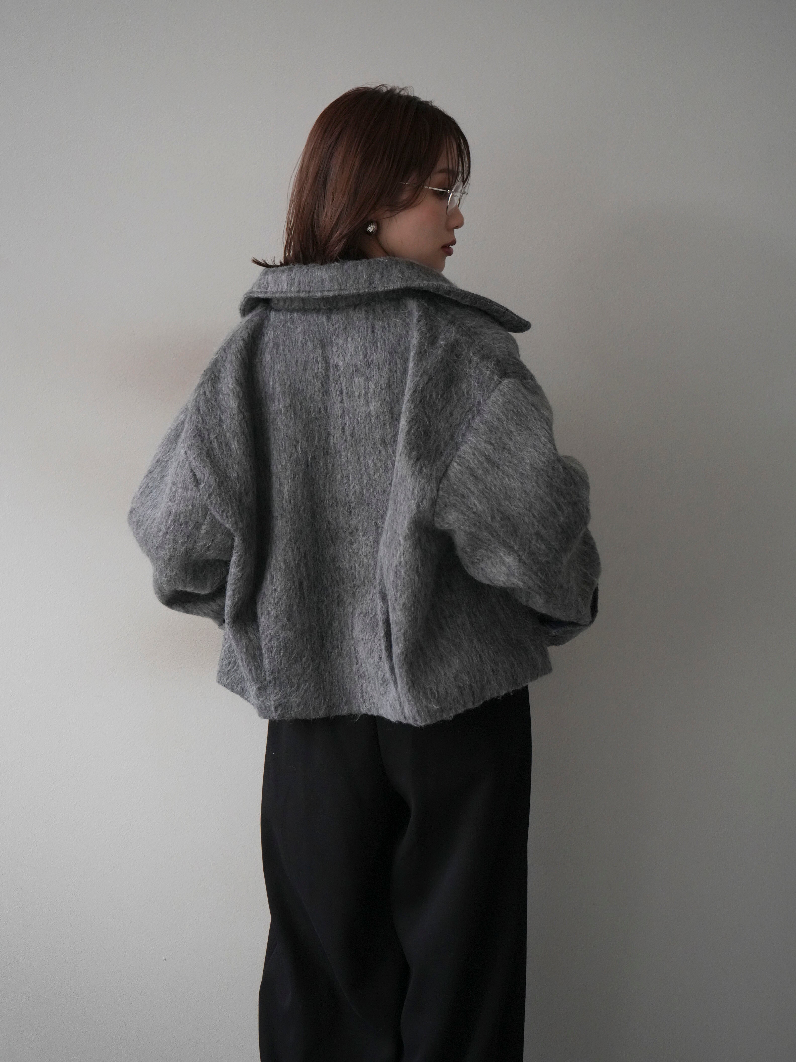 袖ビックループシャギージップブルゾン　グレー　lumier リュミエ 予約]袖ビックループシャギージップブルゾン/charcoal – Lumier