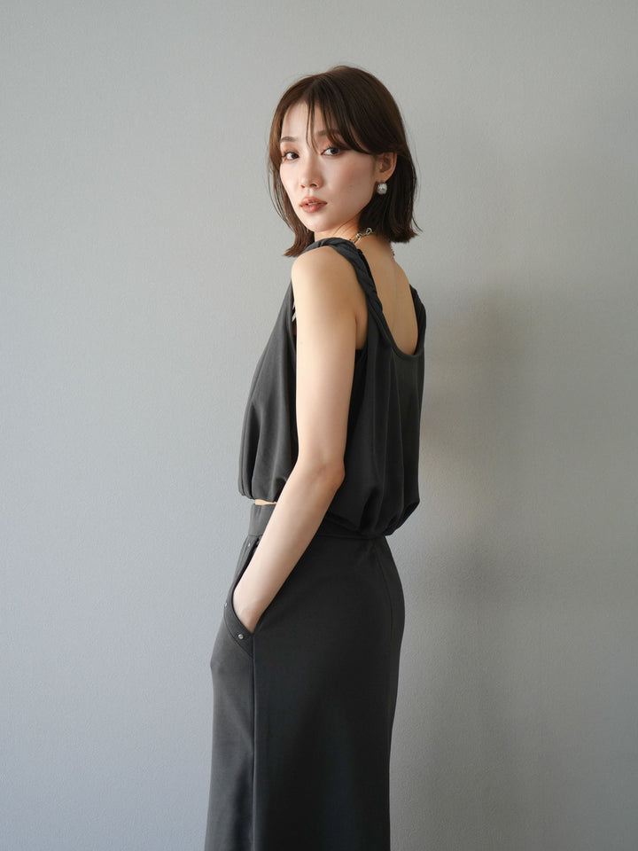 [SET]ミニ裏毛ツイストキャミバルーントップス＆Iラインスカート(2set)