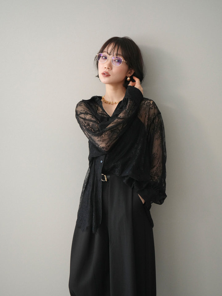 [予約]総レースボリュームスリーブシャツ/black