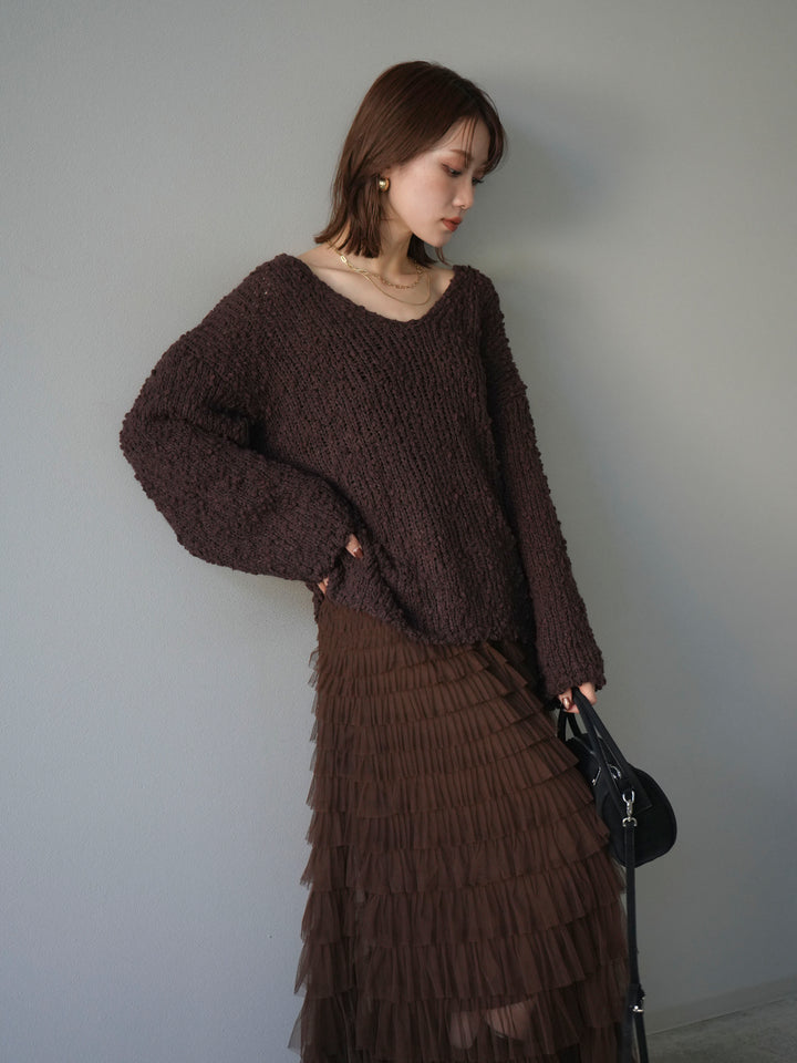 [予約]メランジポコポコニットプルオーバー/brown