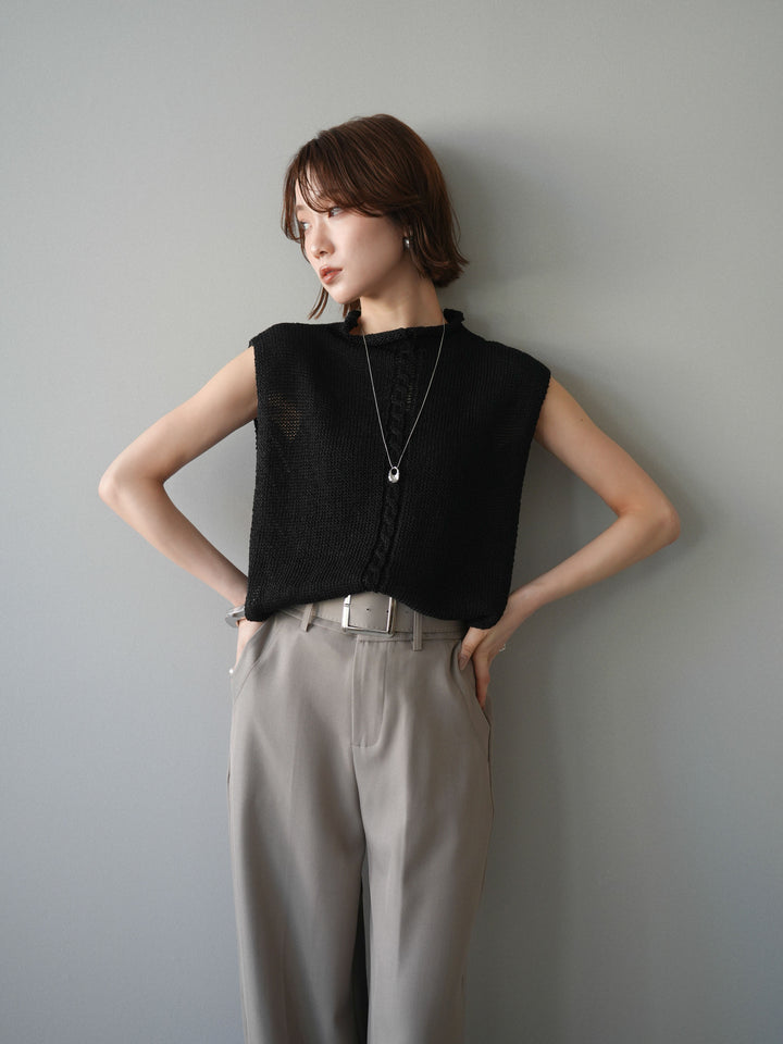 【套裝】開襟針織上衣+銀色搭扣垂褶闊腿褲（兩件套）