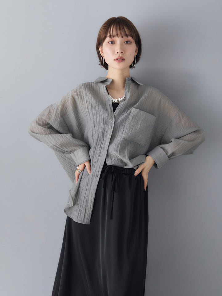 [SET] Willow sheer LS shirt + satin flare skirt (2set)