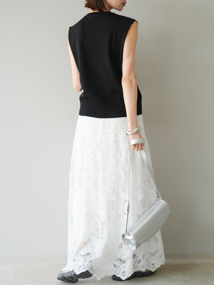 [予約]レースフレアスカート/ホワイト