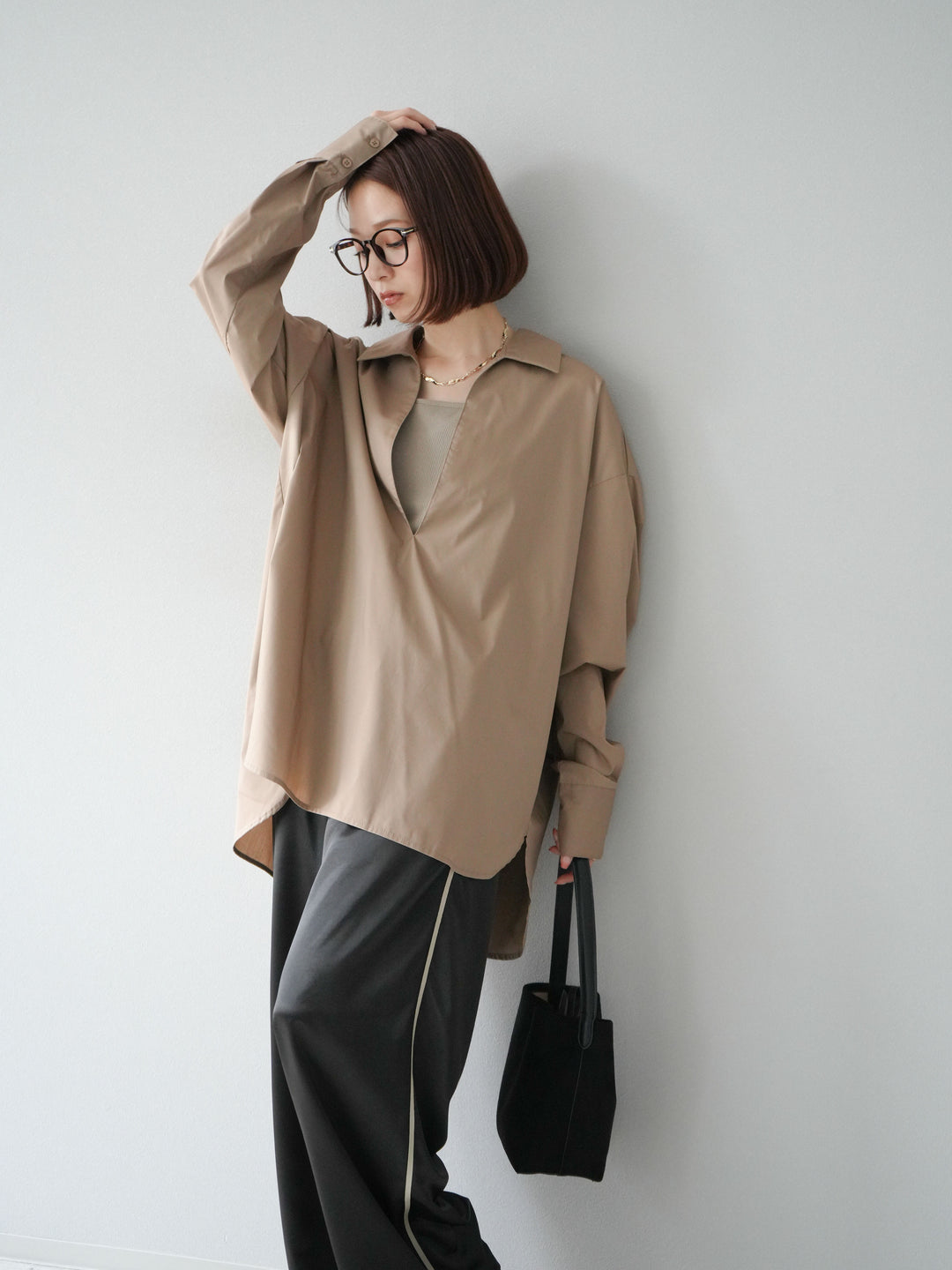 [予約]ブロードディープスキッパーブラウス/ベージュ