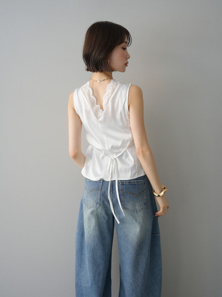 [予約]ノースリサテンレースキャミソール/white