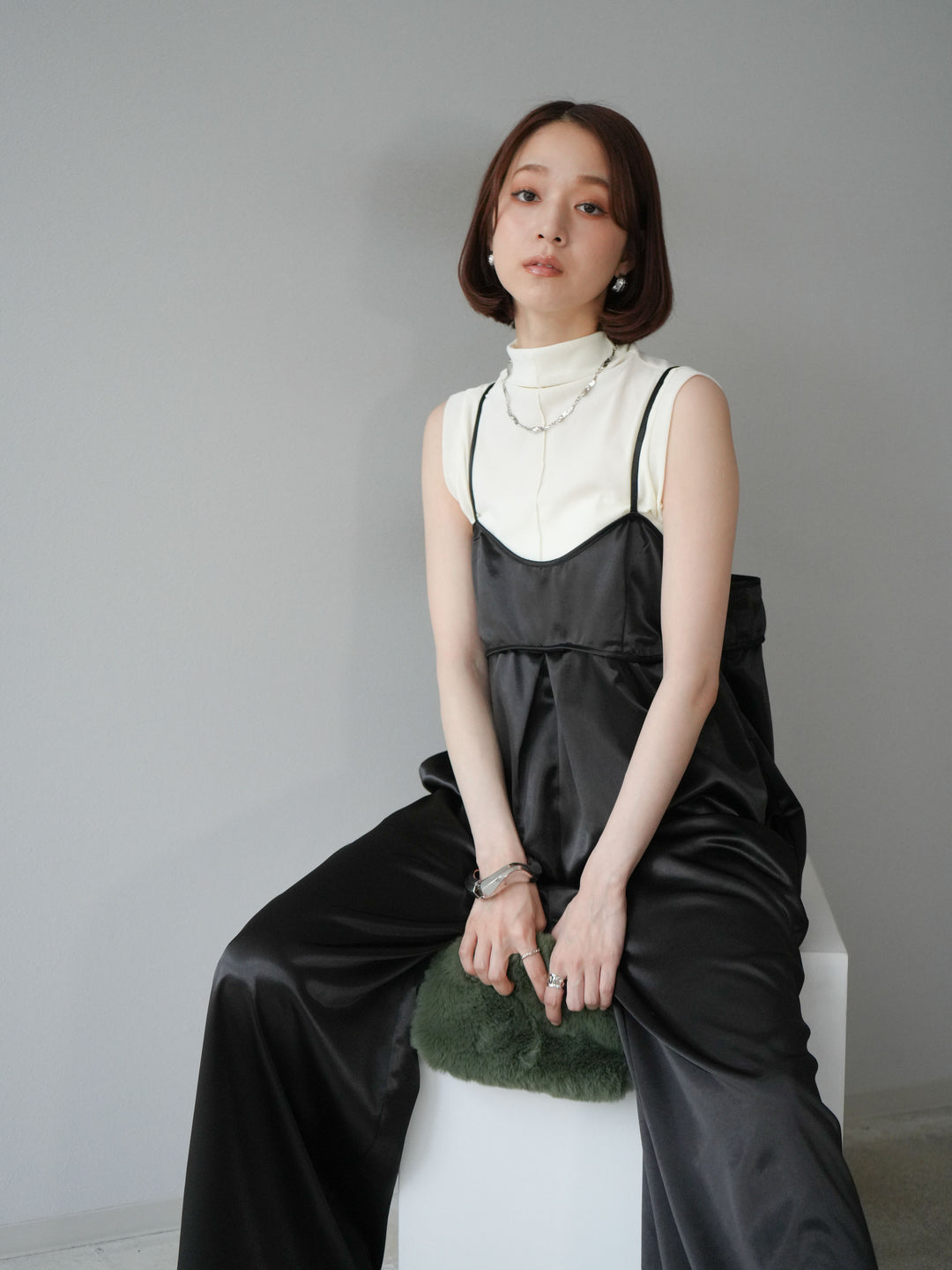 [予約]シアーベロアプチネックノースリーブトップス/アイボリー