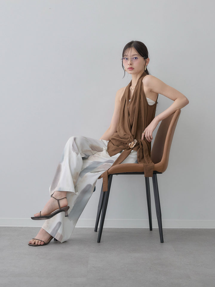 [予約]ゴールドモチーフカシュクールノースリトップス/brown