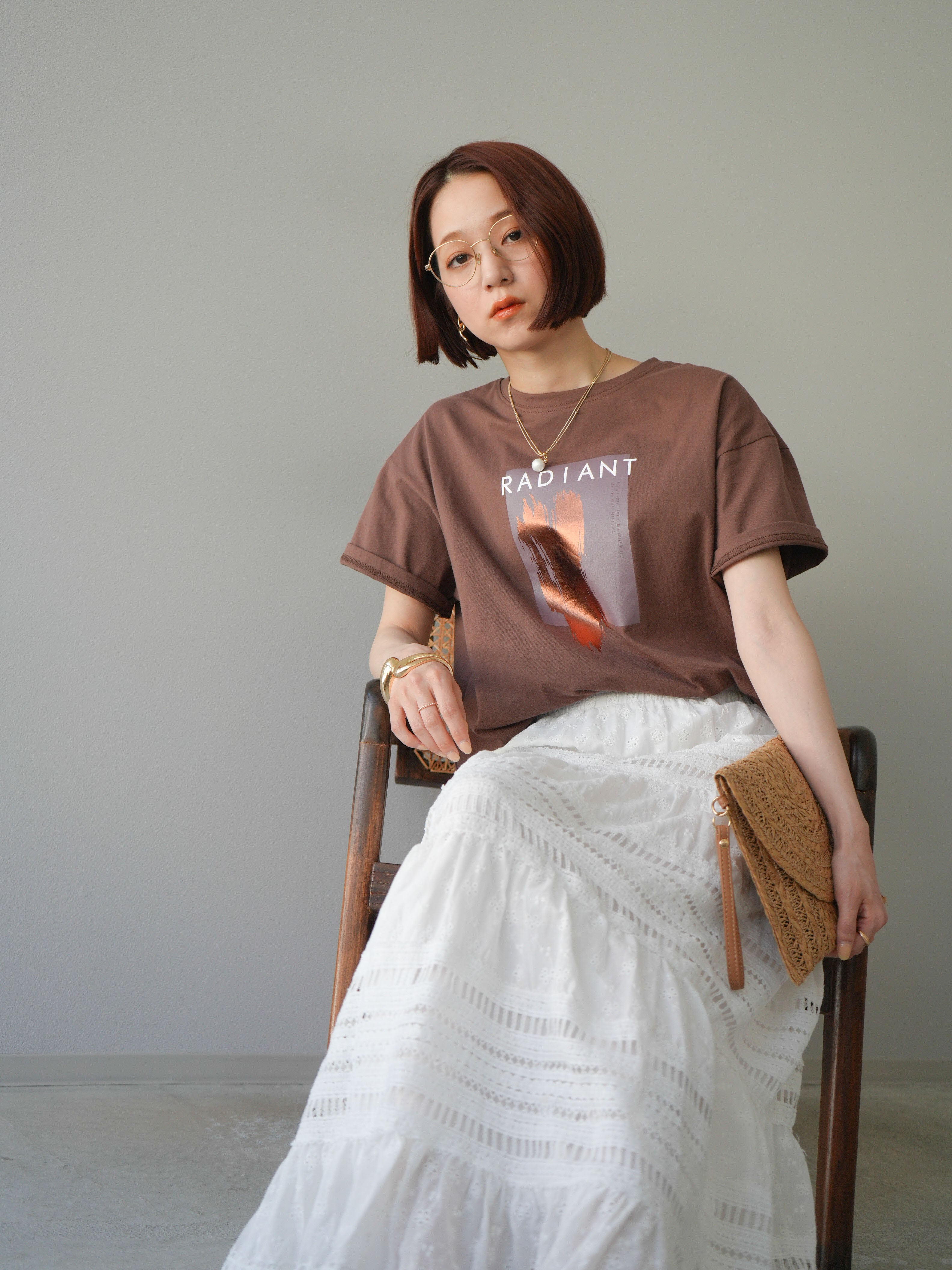 予約]箔プリントビッグTシャツ/ブラウン – Lumier