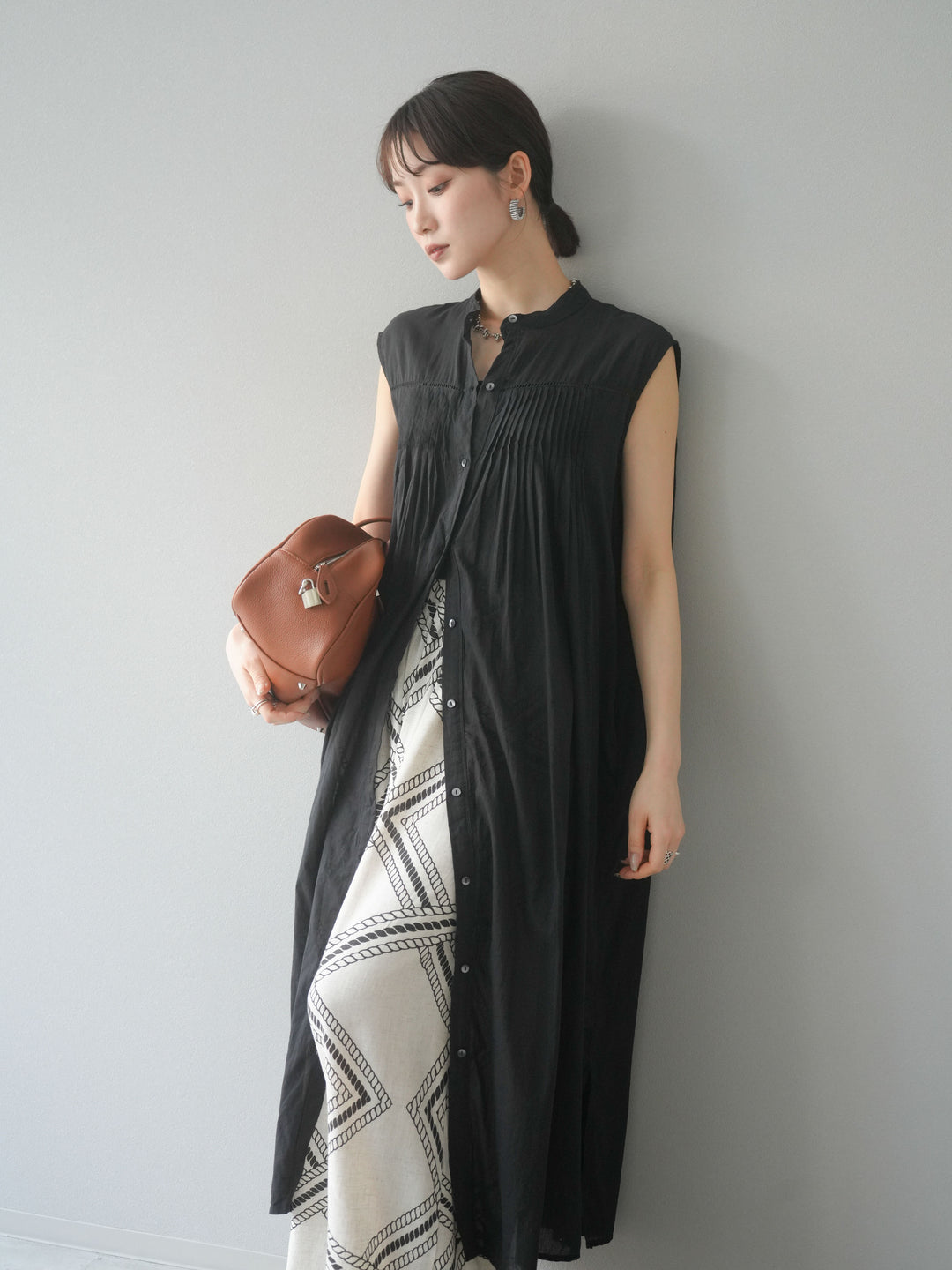 [予約]インド製コットンボイルワンピース/ブラック