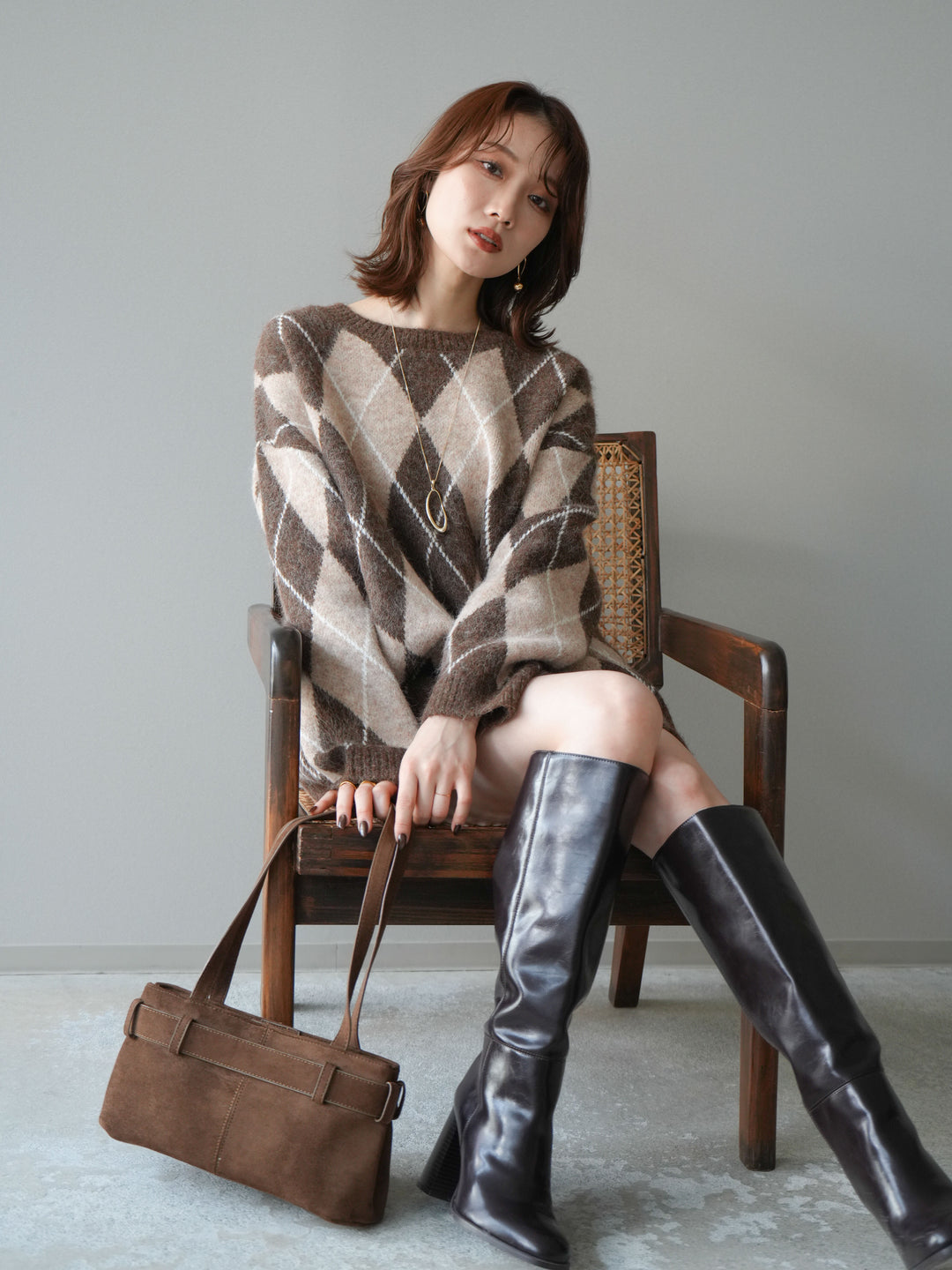 [SET]アーガイル柄ニットプルオーバー＆ミニスカート
