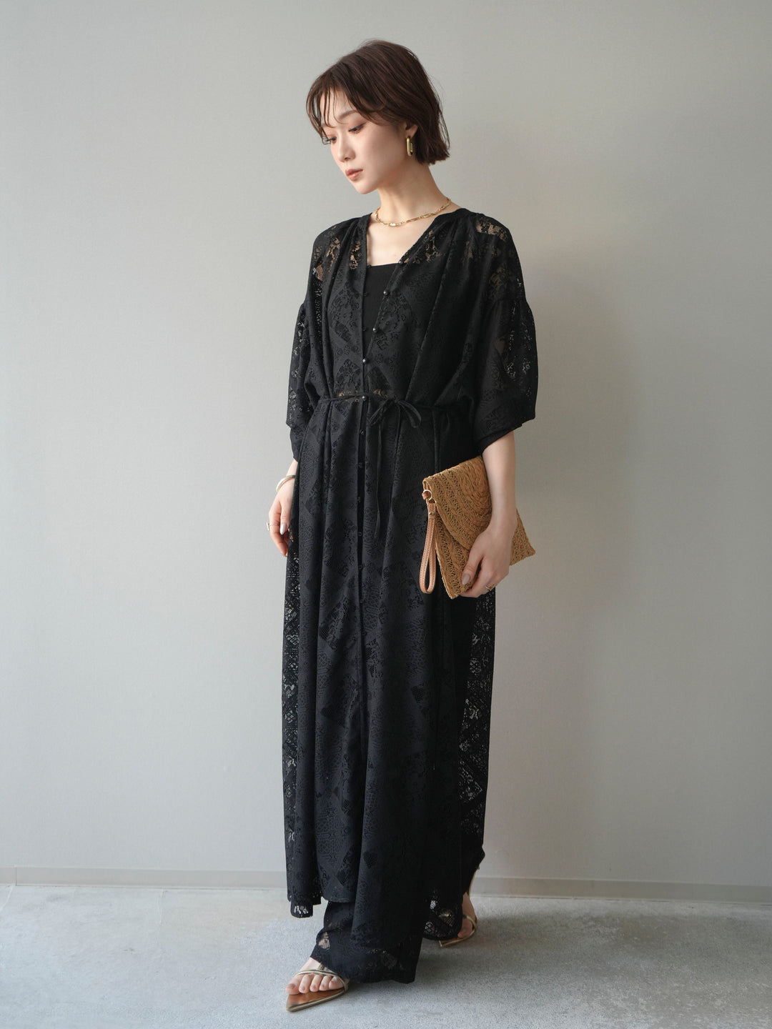 [SET]シアーレースロングガウン+シアーレースイージーパンツ(2set)