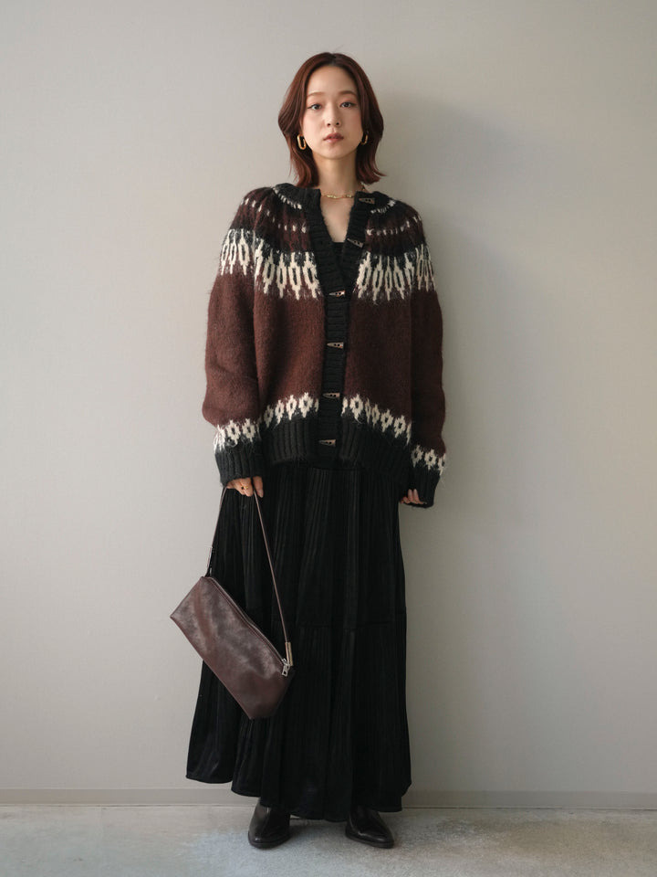 [予約]トグルボタン求心柄ニットカーディガン/brown