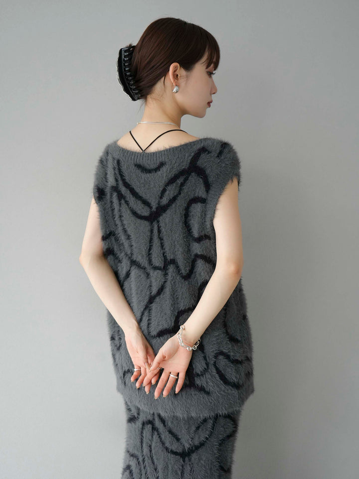 [SET] 線狀毛絨針織背心 + 線狀毛絨針織裙 (2套)