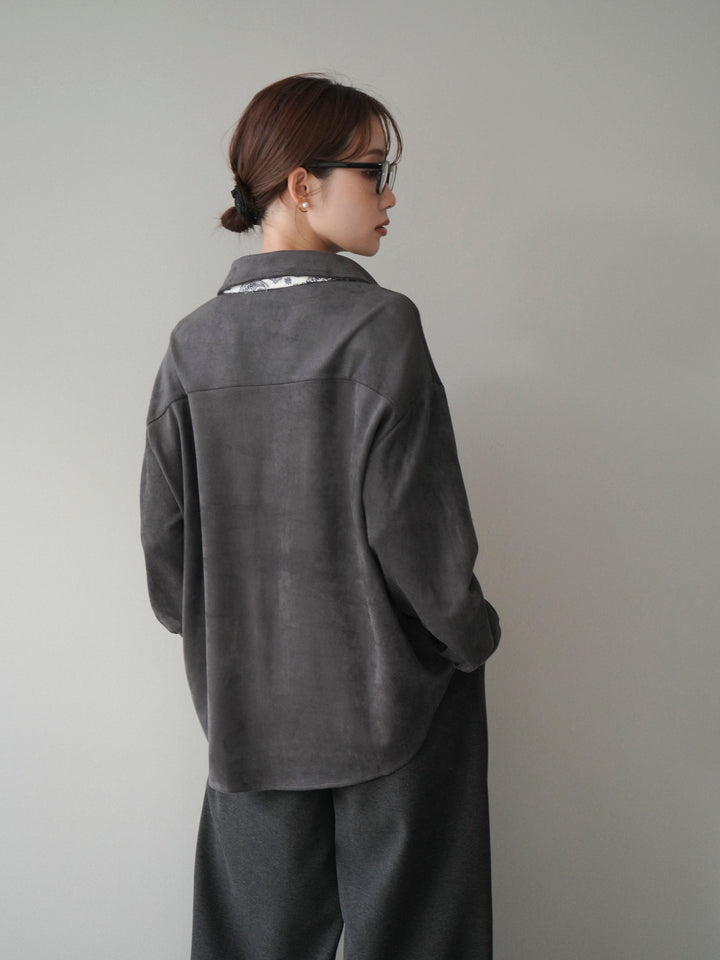 [予約]スカーフ付きスエードシャツ/charcoal