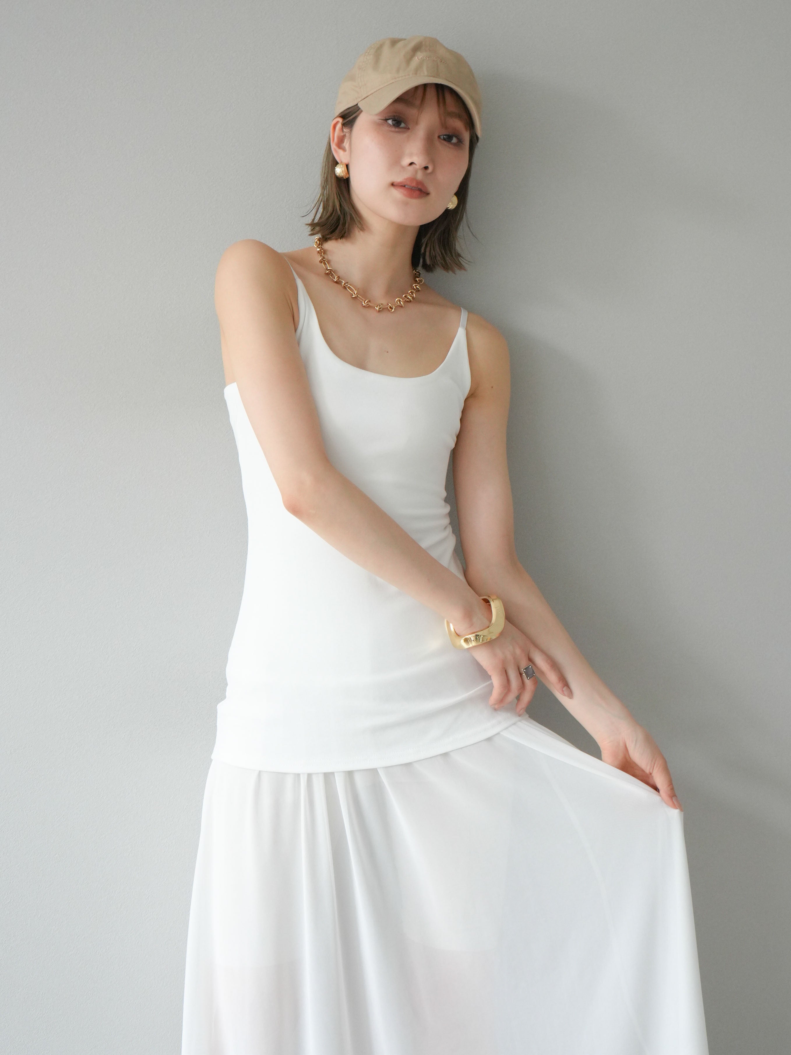 予約]チュールレイヤードキャミワンピース/ホワイト – Lumier