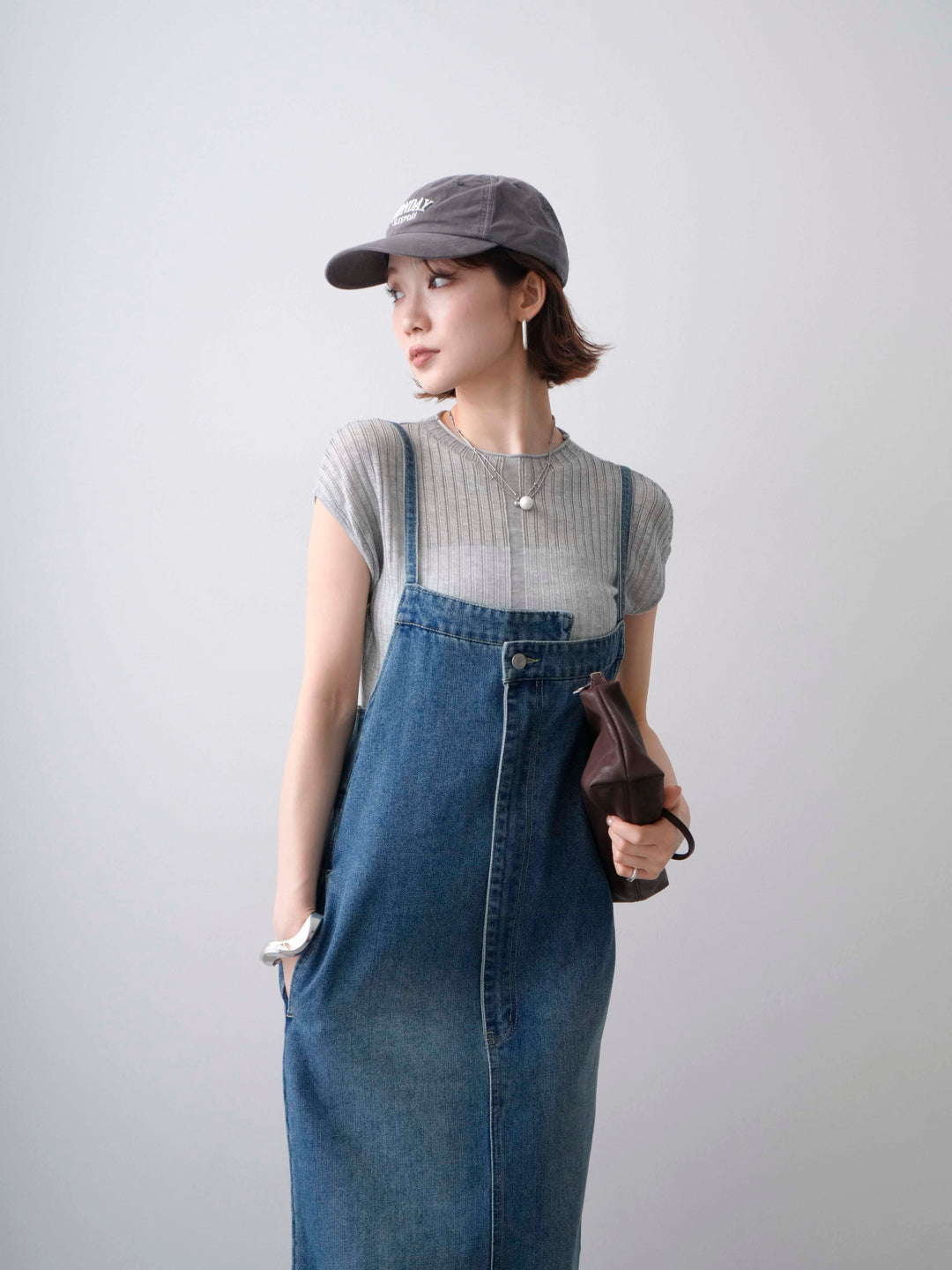 [予約]シアーリブフレンチニットトップス/grey