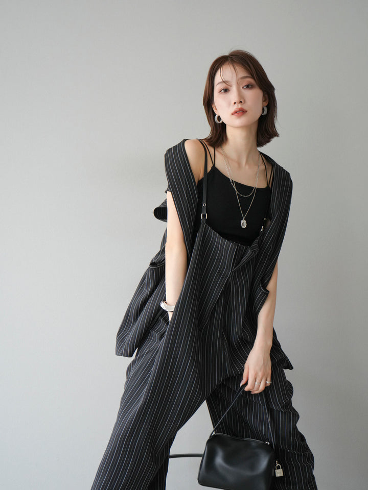 【着回しセット】[SET]ヘリンボーンストライプジレ+シアー切替ベロアトップス+ヘリンボーンストライプサロペット(3set)