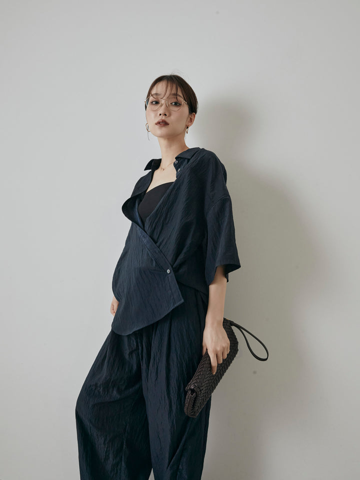 [予約]2WAYナイロンワッシャーハーフシャツ/ネイビー