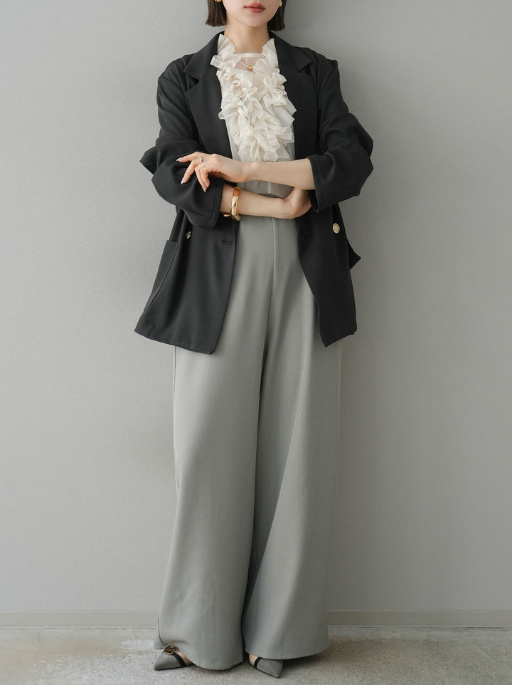 [預訂] 薄紗荷葉邊背心 x 連身套裝/灰色