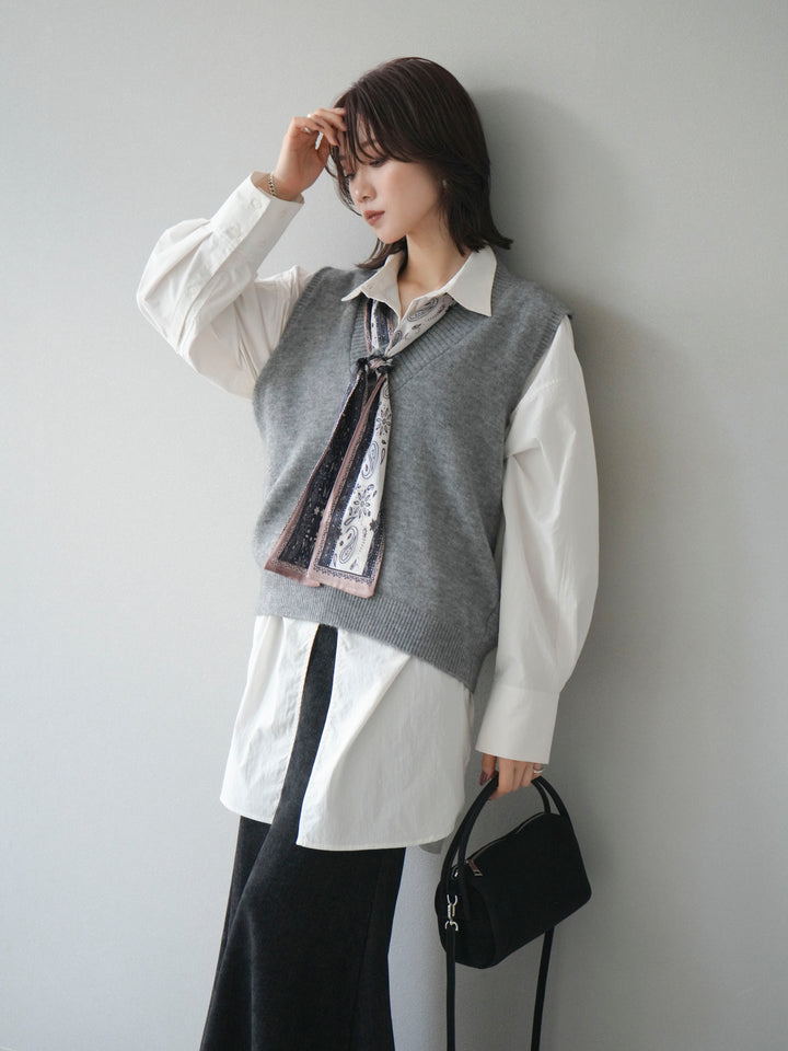 [予約]スカーフ付きニットベスト/gray