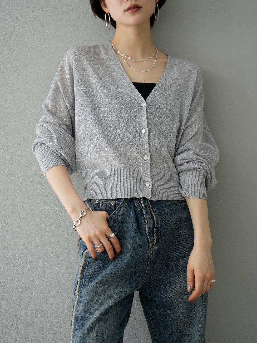 [SET] Lame sheer knit cardigan + lame sheer knit cardigan (2set)