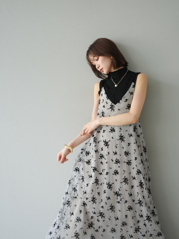 [予約]フロッキーチュールレイヤードベロアキャミワンピース/ベージュ