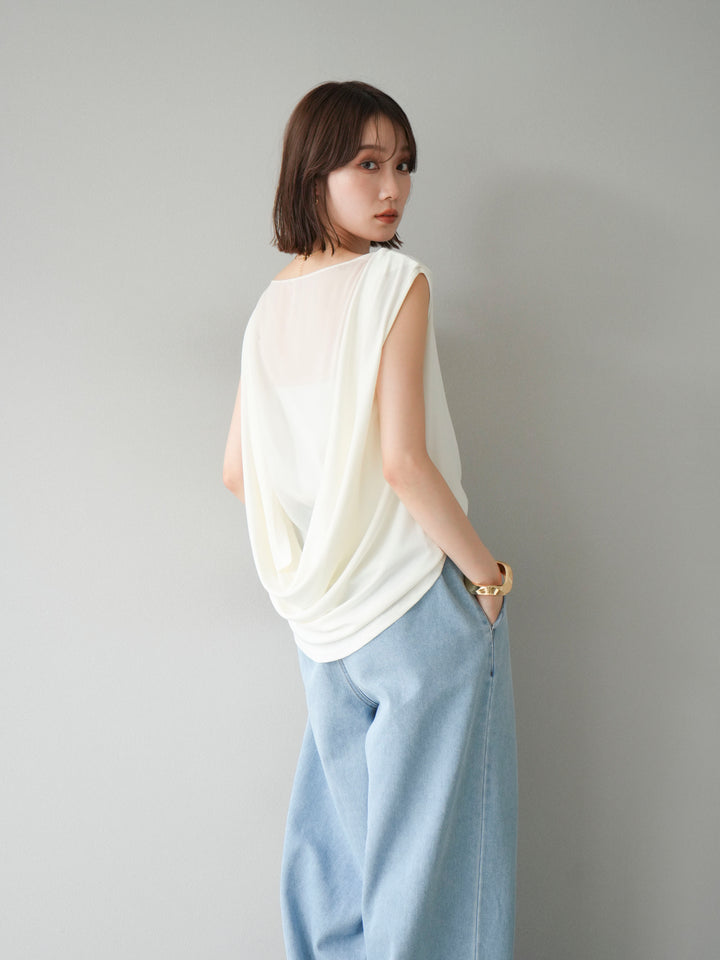[預訂] 雙向透視多層垂墜上衣/象牙色
