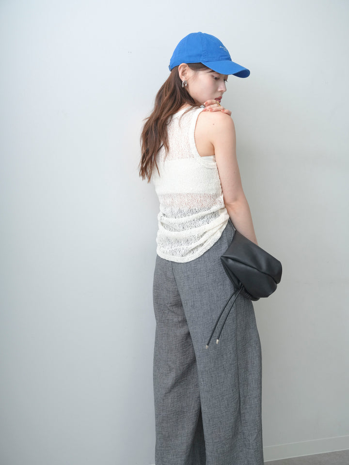 [SET]バックレースタンクトップ+リネンライクベルトループワイドパンツ(2set)