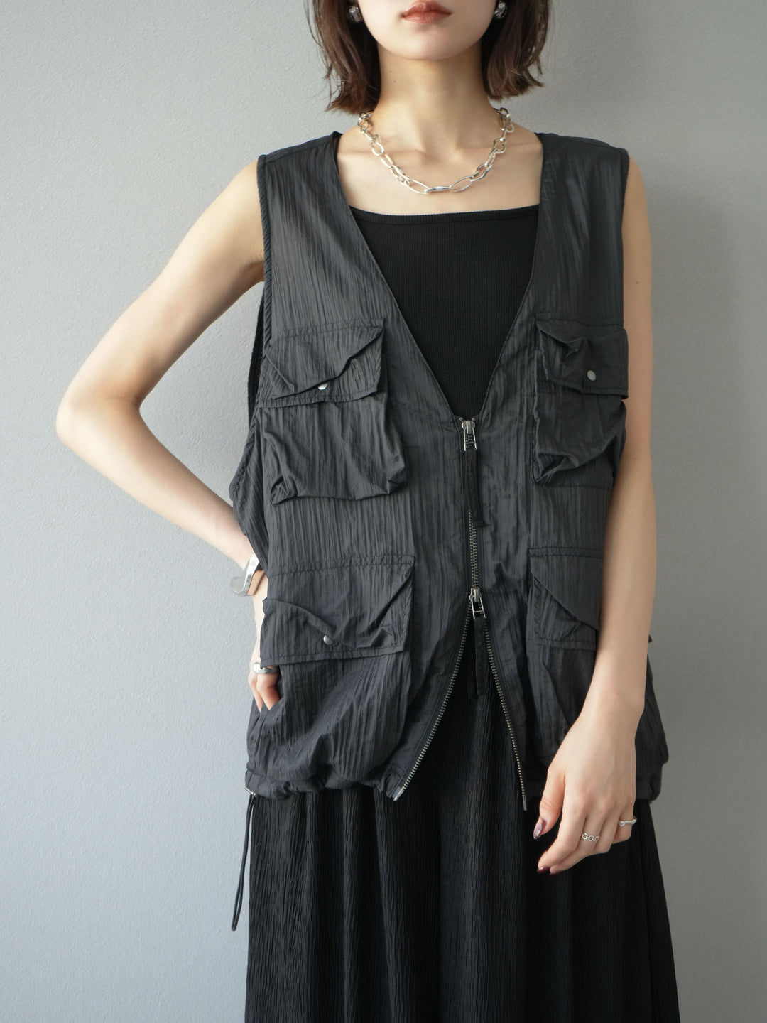 [予約]ナイロンBIGポケットシアーベスト/チャコール