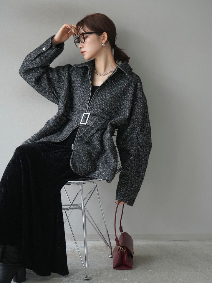 [予約]起毛ツイードベルトぺプラムジャケット/black