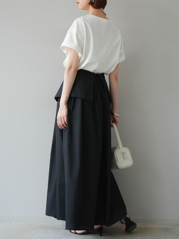 [予約]レイヤードジップデザインブロードフレアスカート/ブラック