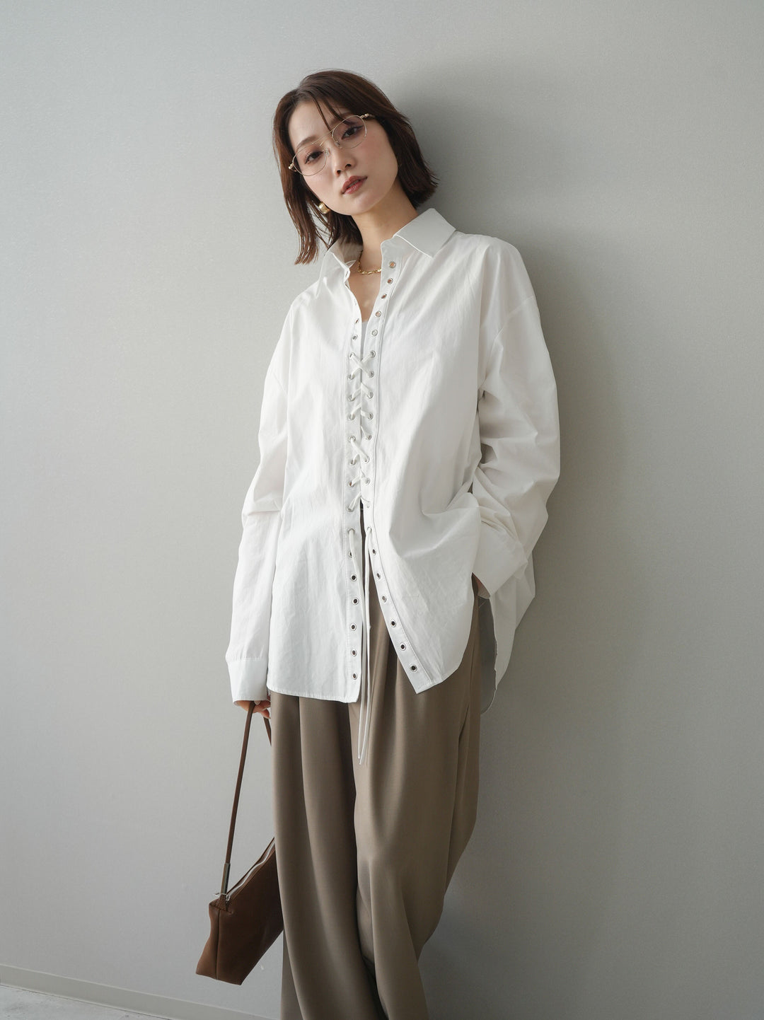 [SET]レースアップブロードシャツ+選べるアクセセット(2set)