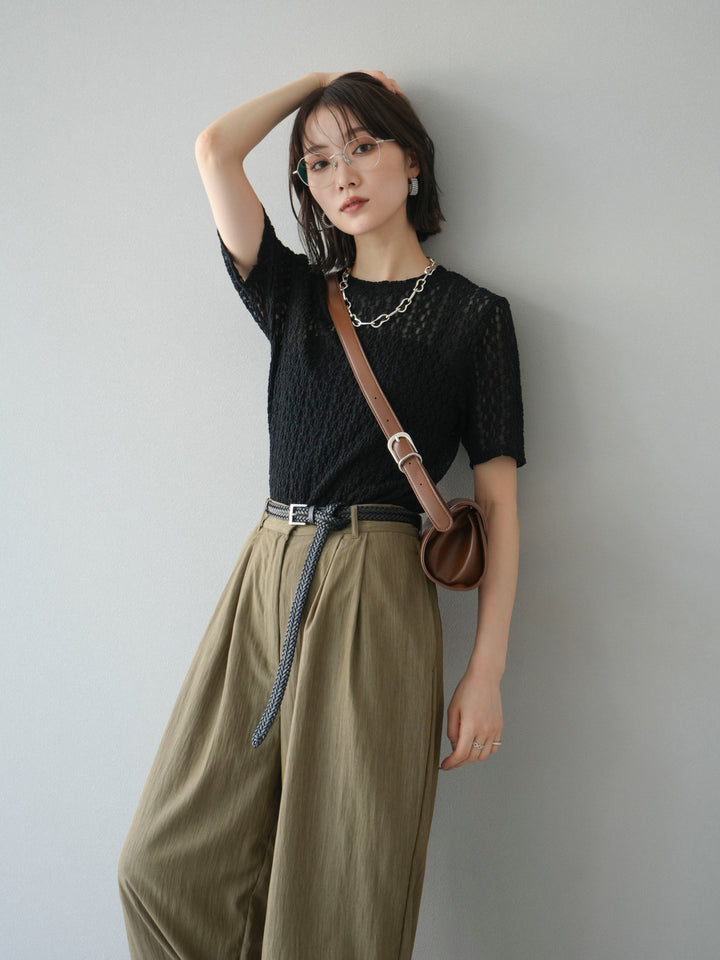 【預購】剪裁蕾絲T卹/黑色