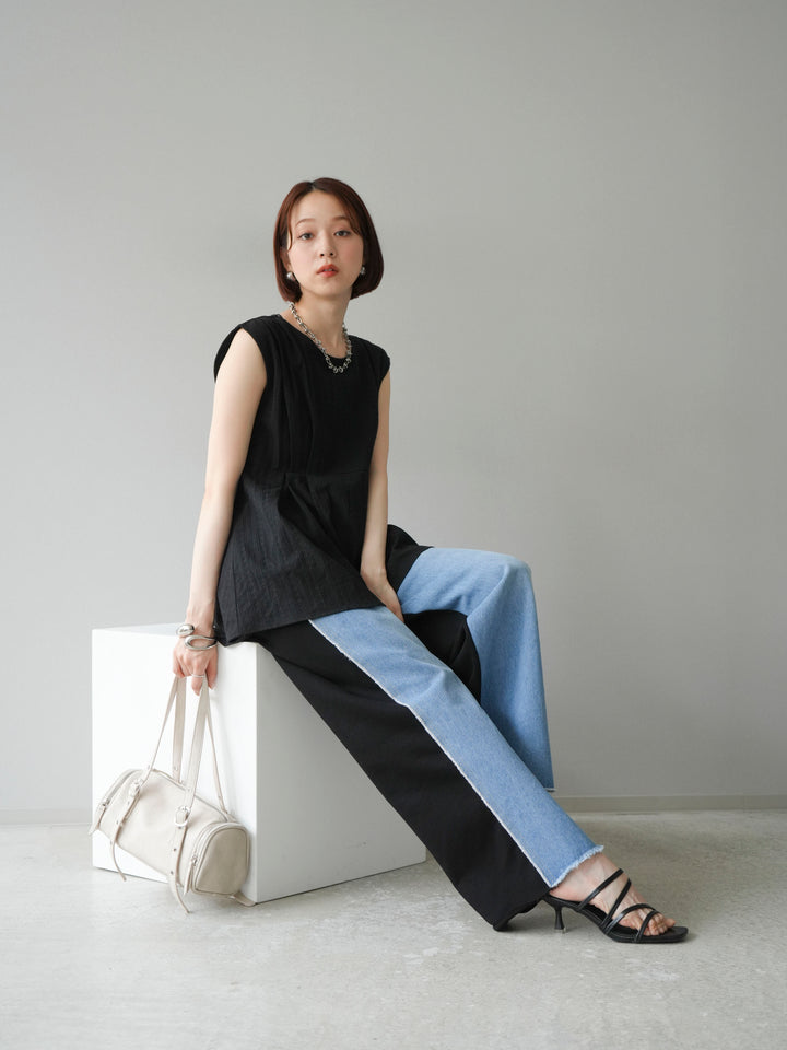 [予約]ドビーストライプタックブラウス/ブラック